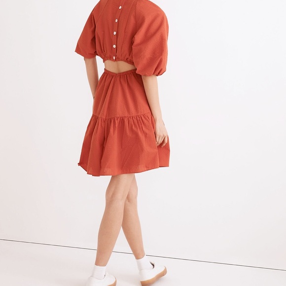 NWT Madewell Seersucker Puff-Sleeve Cutout Mini Dress Size XL - Picture 4 of 10